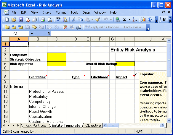 ERM spreadsheet - risk analysis template in MS Excel